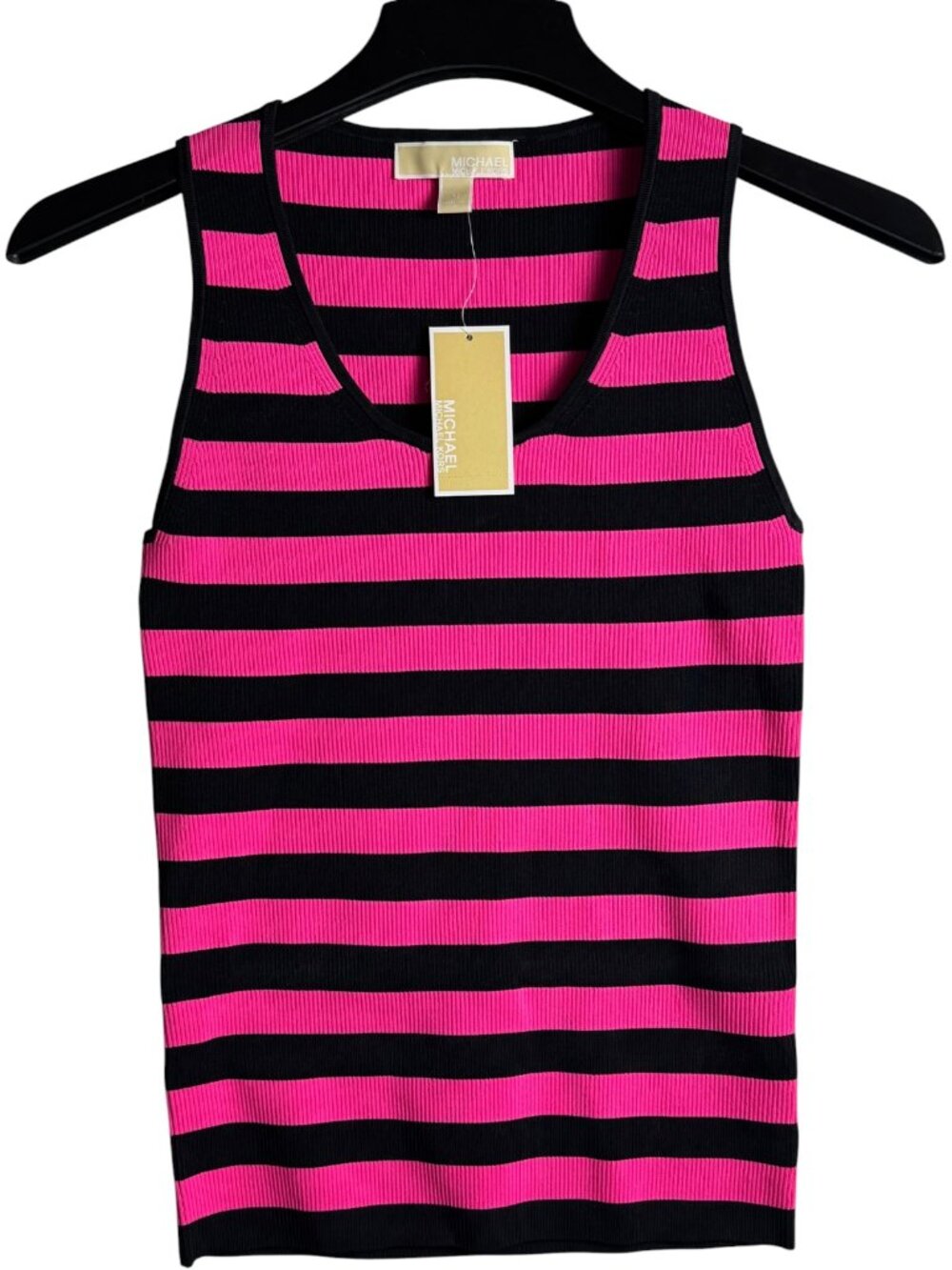 💗 Michael Kors Neon Pink Black Striped Tank Size M Brand New w/Tag! $78